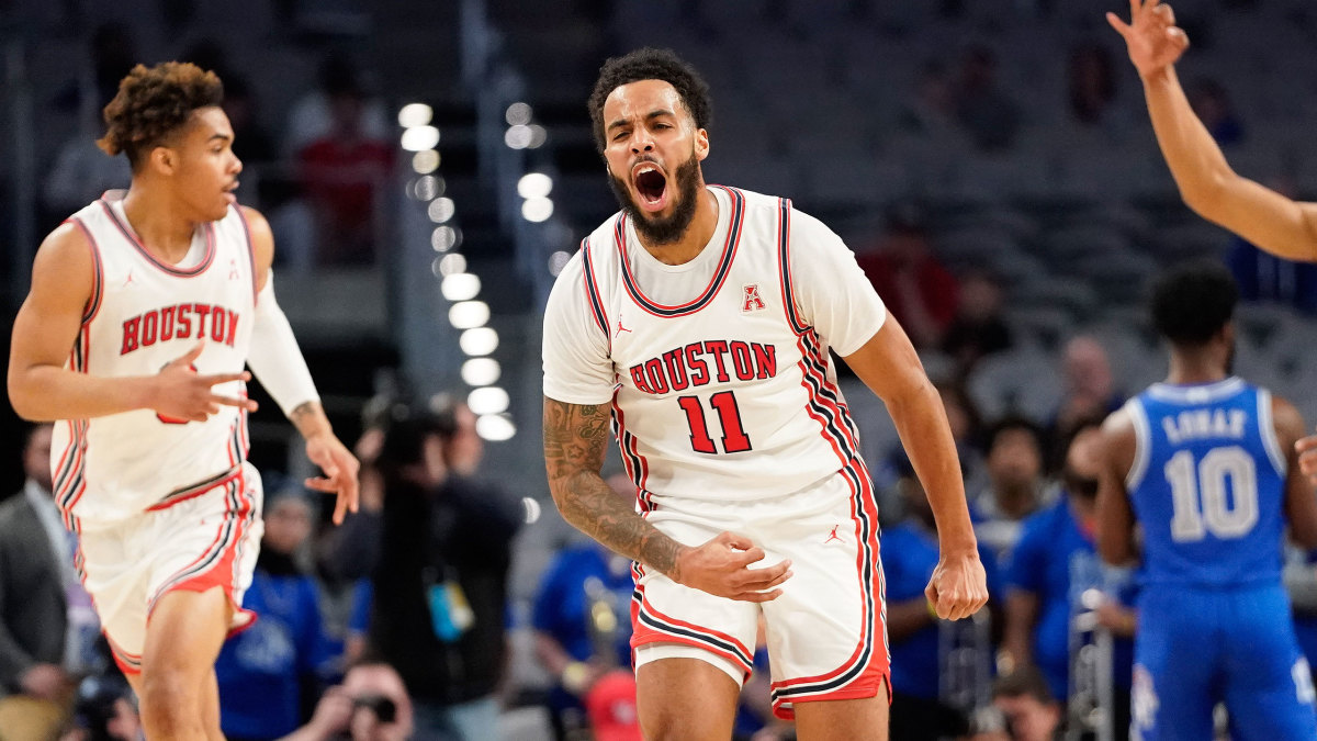 Houston’s Kyler Edwards celebrates vs Memphis